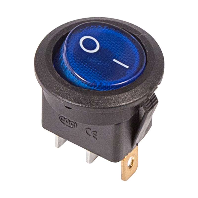 Выключатель клавишный круглый 250V 6А (3с) ON-OFF синий с подсветкой Rexant