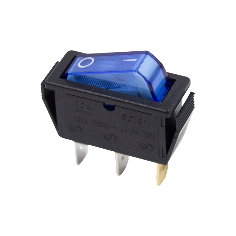 Выключатель клавишный 250V 15А (3с) ON-OFF синий с подсветкой Rexant