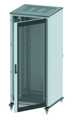 DKC Напольный 19" IT-корпус ДКС серии CQE 24U 800х1200х1000, двери стекло+сплошная, панели для крыши, кабельный ввод, RAL7011/7035