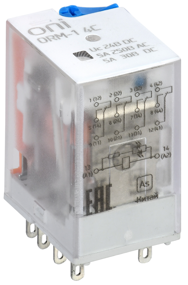 IEK ONI Реле интерфейсное ORM-1 4C 24В DC с LED и тест. кнопкой