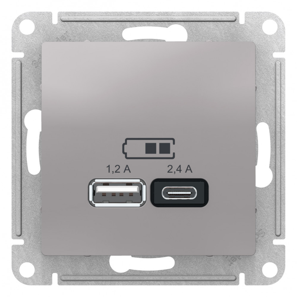 Systeme Electric AtlasDesign Алюминий USB A+С, 5В/2,4А, 2х5В/1,2А, механизм