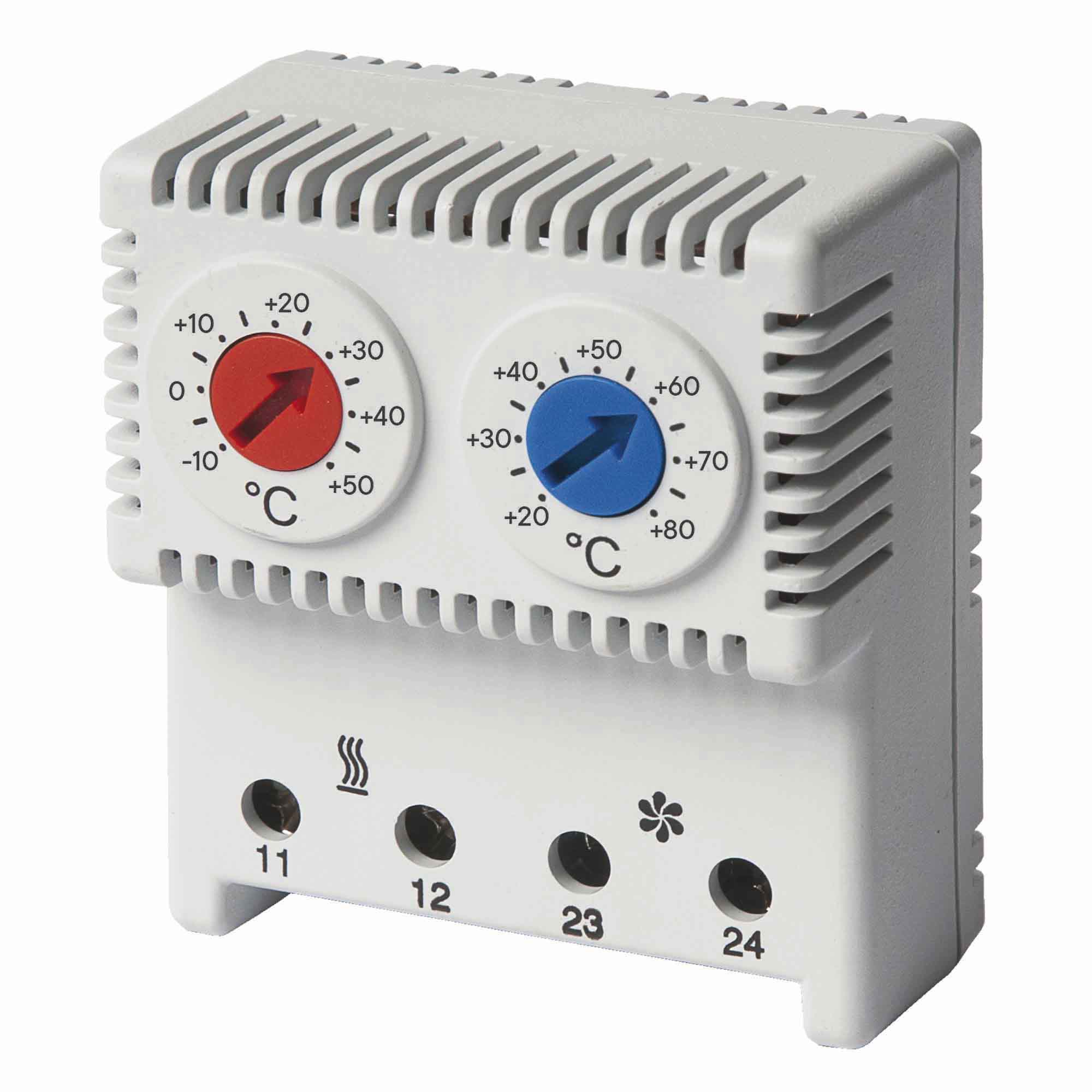 DKC Сдвоенный термостат с регулируемыми диапазонами температуры -10…+50°C, NС-контакт, +20…+80°C, NO-контакт